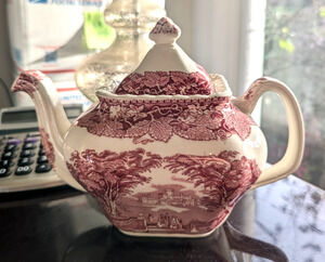 Mason's Vista Pink Red Transfer Teapot & Lid England Vintage $250.00